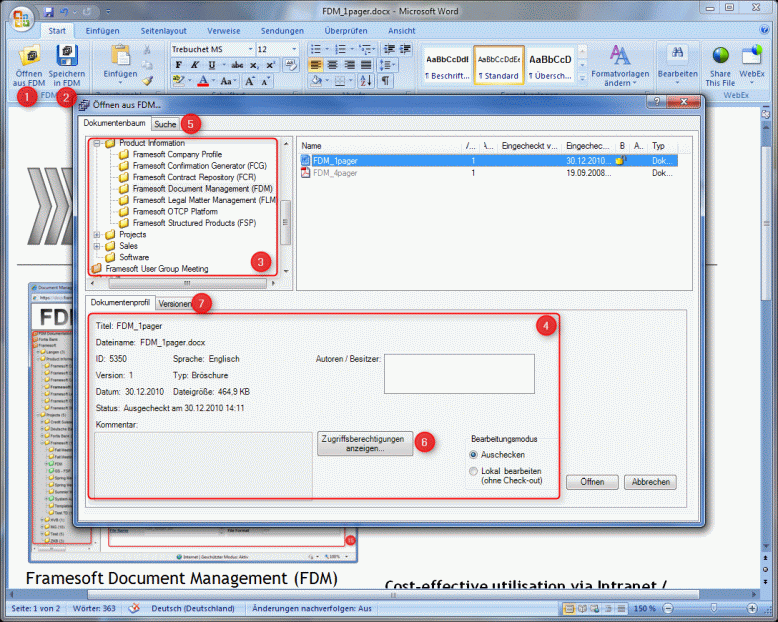 Screenshot of the FDM Office Integration